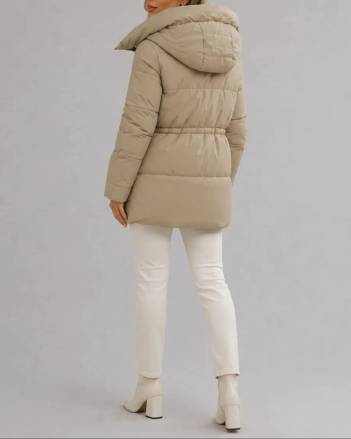 Women's Puffer Coat with Hood, Drawstring Waist and Zip Pockets, Winter Coat Women – Dora
