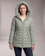 Women's Puffer Jacket with Hood, Faux Fur Trim and Zip Pockets – Aria