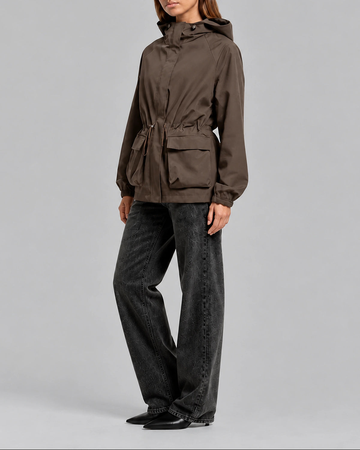 Women's Rain Jacket with Hood, Drawstring Waist and Flap Pockets, Waterproof – Jade