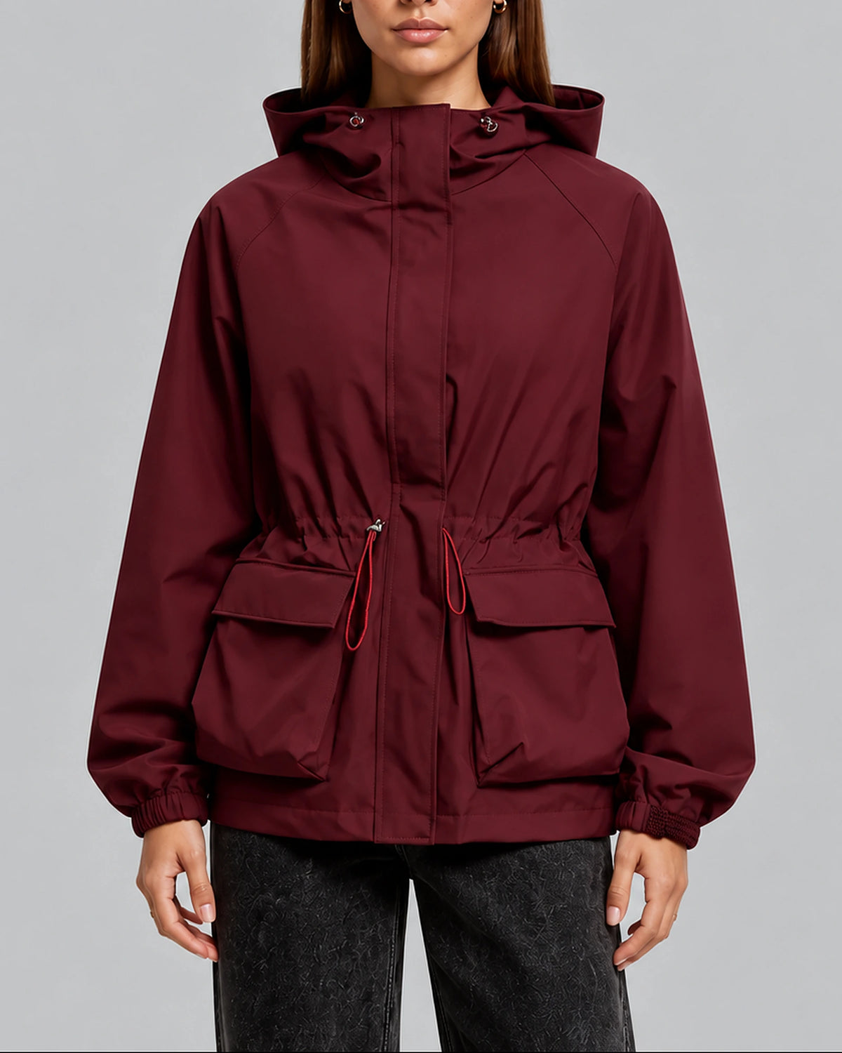 Women's Rain Jacket with Hood, Drawstring Waist and Flap Pockets, Waterproof – Jade