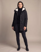 Women's Hooded Winter Coat Sherpa Lined Longline Parka with Drawstring Waist and Flap Pockets