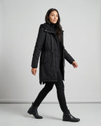 Women's Hooded Winter Coat Sherpa Lined Longline Parka with Drawstring Waist and Flap Pockets