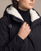 Women's Hooded Winter Coat Sherpa Lined Longline Parka with Drawstring Waist and Flap Pockets