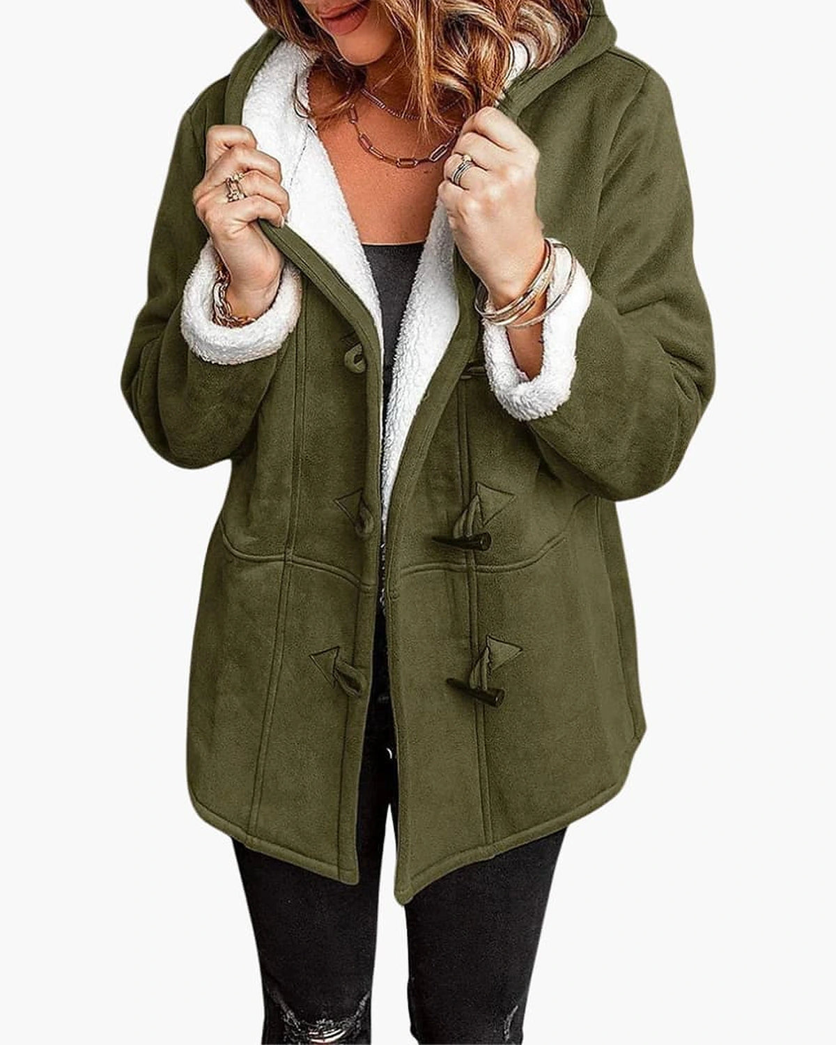 Women's Hooded Toggle Coat with Sherpa Lining – Evie Mae