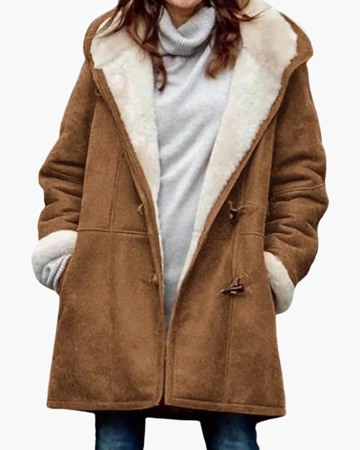 Women's Hooded Toggle Coat with Sherpa Lining – Evie Mae
