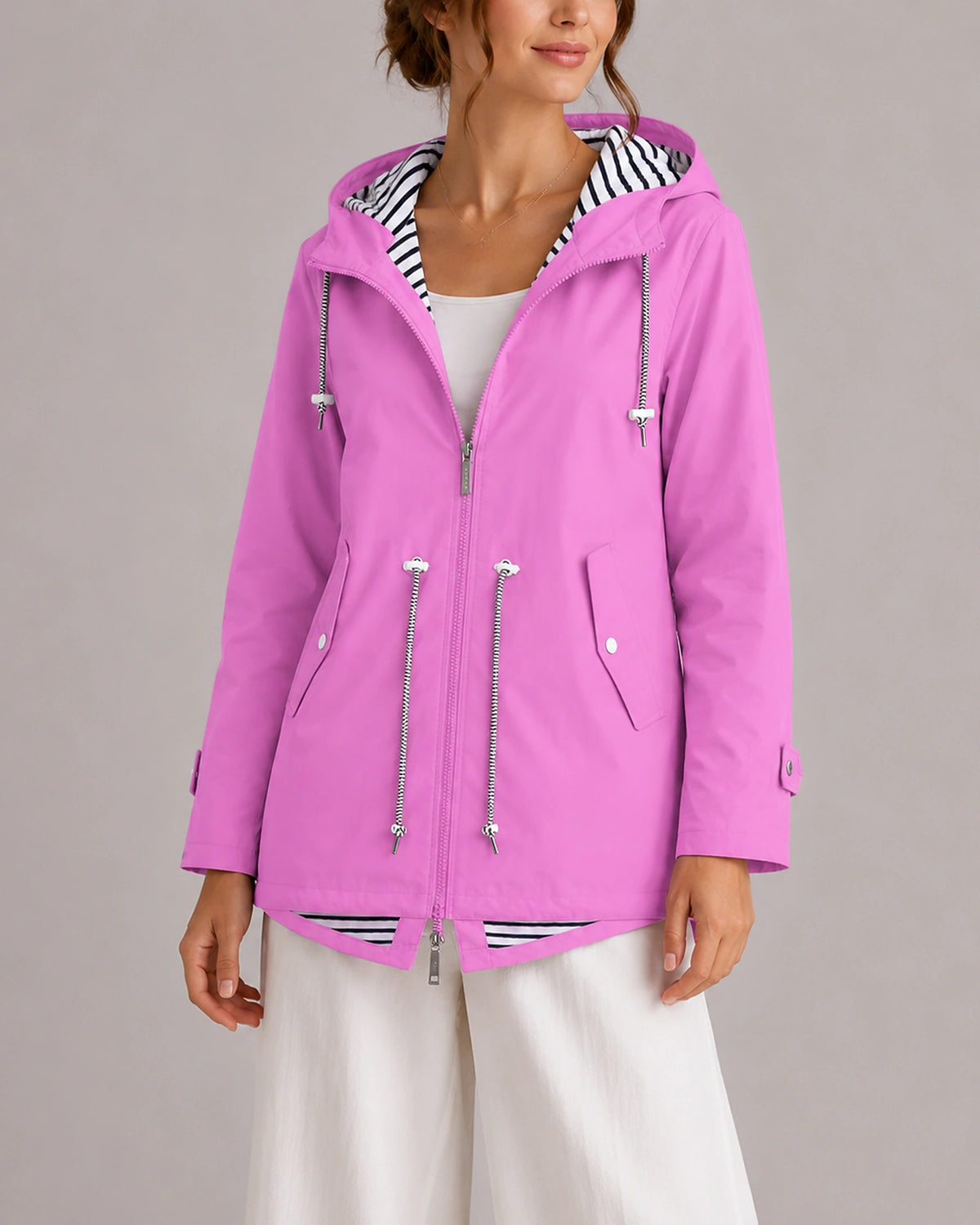 Women's Waterproof Jacket, Hooded Rain Jacket with Drawstring Waist and Contrast Lining – Bonnie