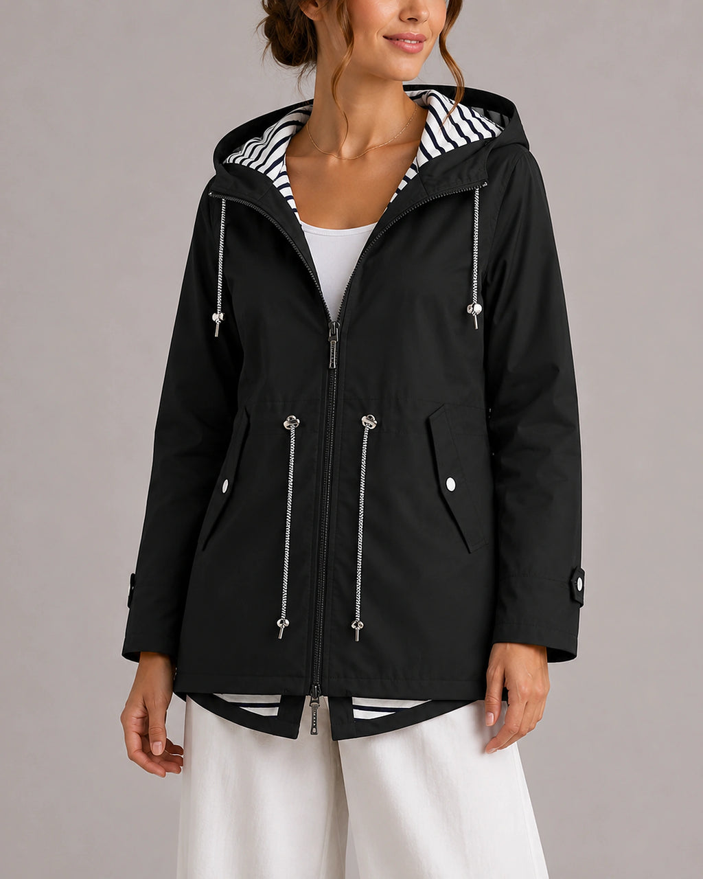 Women's Waterproof Jacket, Hooded Rain Jacket with Drawstring Waist and Contrast Lining – Bonnie
