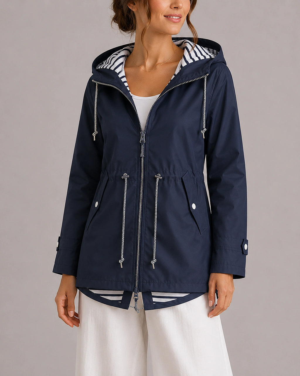 Women's Waterproof Jacket, Hooded Rain Jacket with Drawstring Waist and Contrast Lining – Bonnie