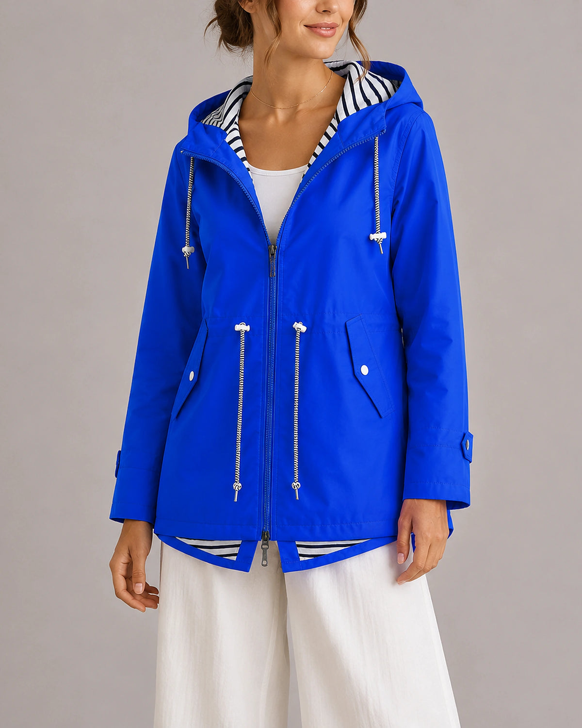 Women's Waterproof Jacket, Hooded Rain Jacket with Drawstring Waist and Contrast Lining – Bonnie