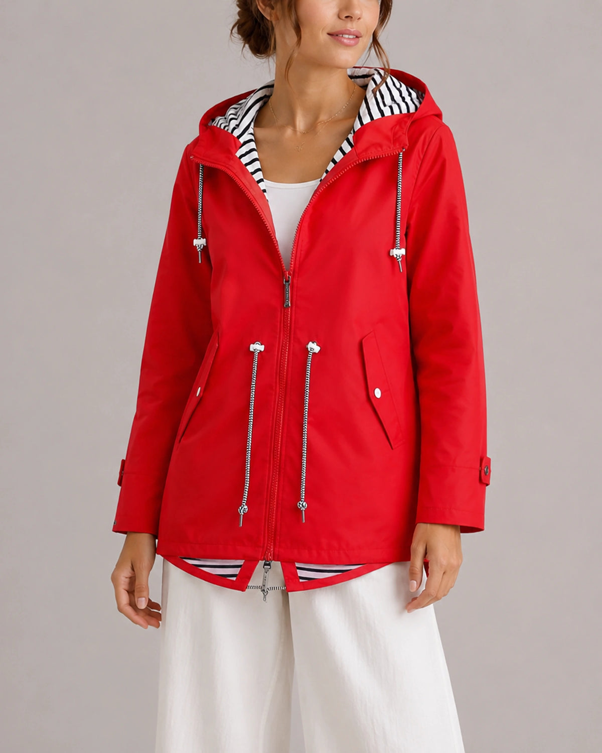 Women's Waterproof Jacket, Hooded Rain Jacket with Drawstring Waist and Contrast Lining – Bonnie