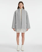 Women's Hooded Wool-Blend Cape Coat with Whipstitch Trim and Fringe Hem – Greta Jane