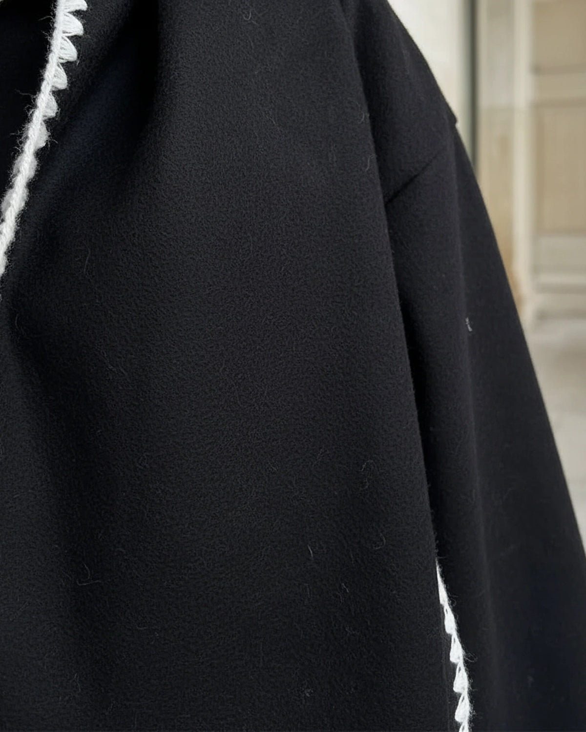 Women's Hooded Wool-Blend Cape Coat with Whipstitch Trim and Fringe Hem – Greta Jane