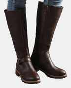 Women's Knee High Boots with Buckle Strap Detail and Low Block Heel – Kaia Jane