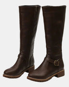 Women's Knee High Boots with Buckle Strap Detail and Low Block Heel – Kaia Jane