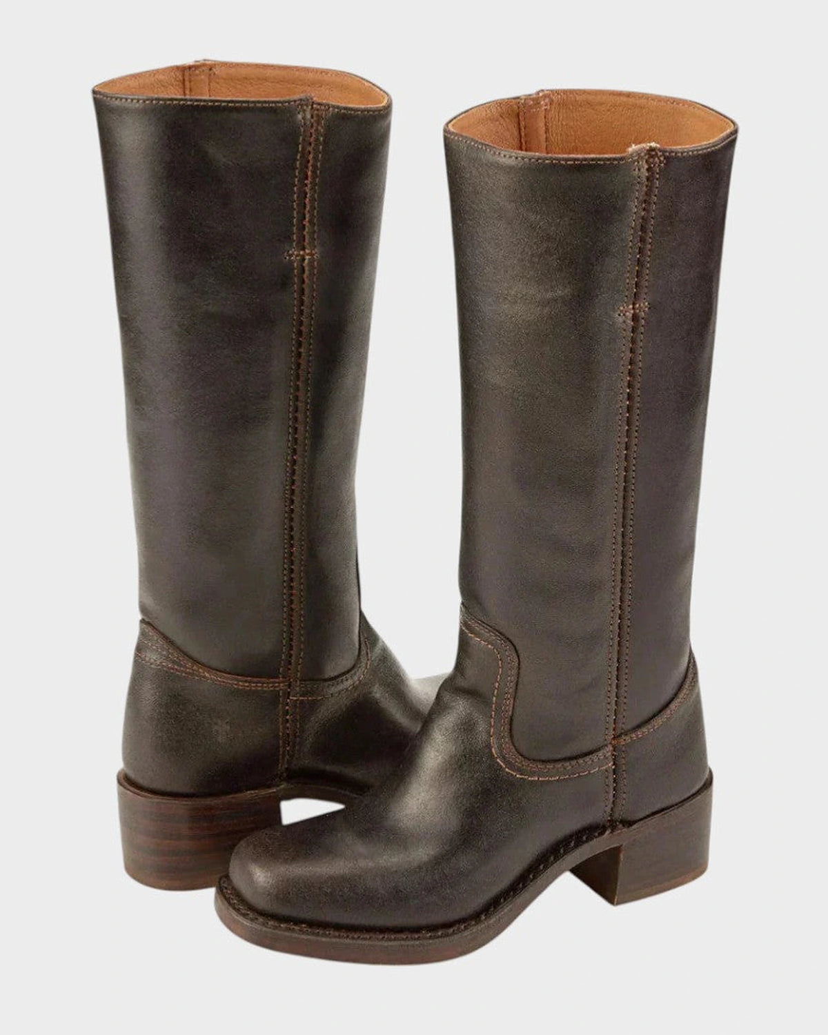 Women's Knee High Leather Boots with Stacked Block Heel – Bonnie Belle