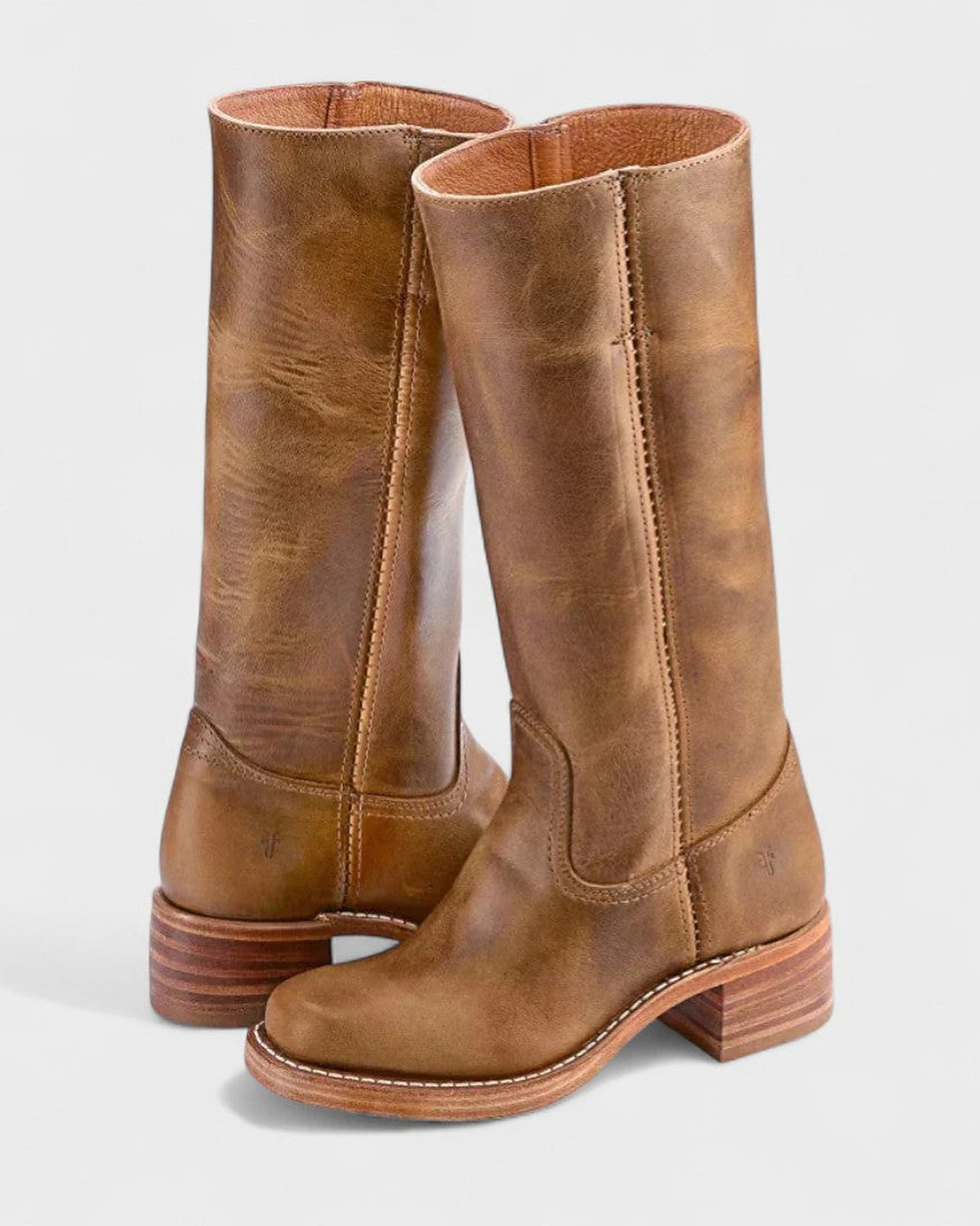 Women's Knee High Leather Boots with Stacked Block Heel – Bonnie Belle