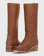 Women's Knee High Leather Boots with Stacked Block Heel – Bonnie Belle