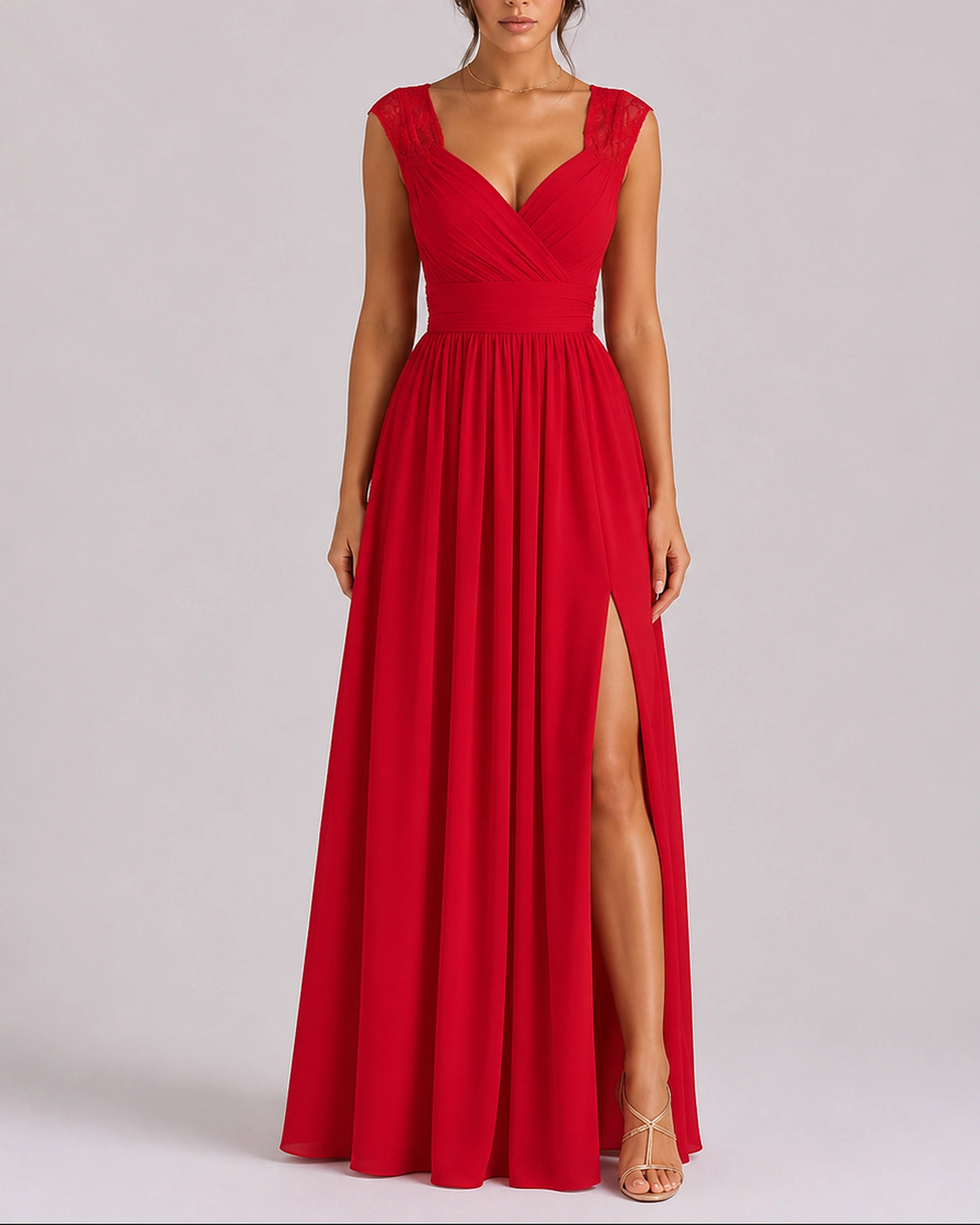 Women's Wedding Guest Dress, Lace Shoulder Wrap Maxi Dress with Side Slit – Willa Lou