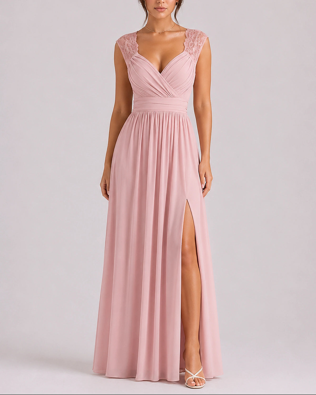 Women's Wedding Guest Dress, Lace Shoulder Wrap Maxi Dress with Side Slit – Willa Lou