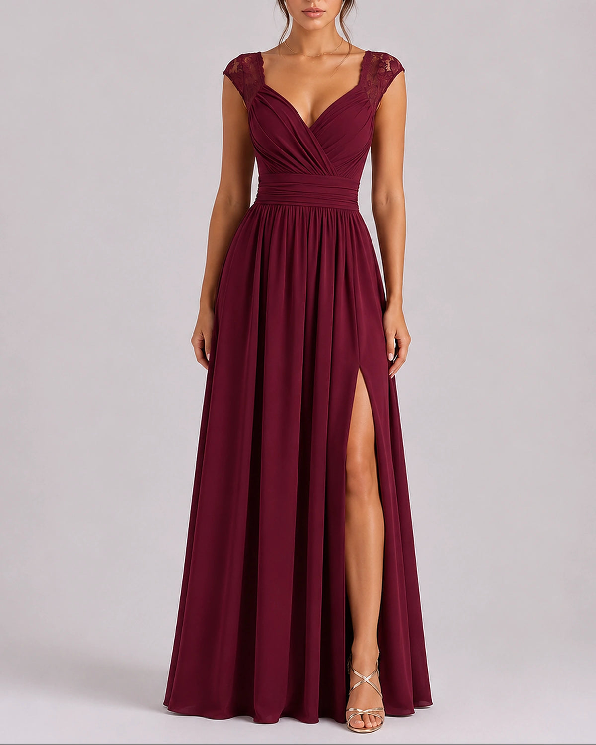 Women's Wedding Guest Dress, Lace Shoulder Wrap Maxi Dress with Side Slit – Willa Lou