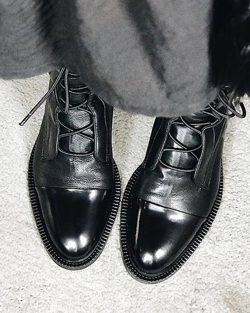 Women's Lace-Up Cap Toe Ankle Boots with Contrast Panel – Ella Jane