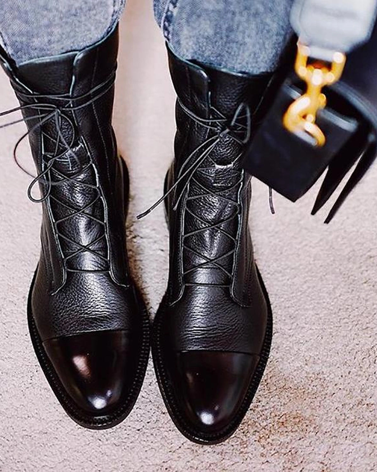 Women's Lace-Up Cap Toe Ankle Boots with Contrast Panel – Ella Jane