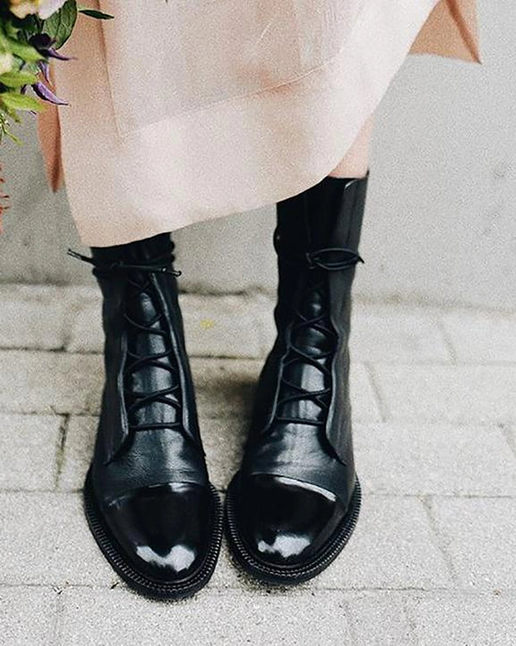 Women's Lace-Up Cap Toe Ankle Boots with Contrast Panel – Ella Jane