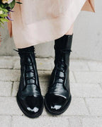 Women's Lace-Up Cap Toe Ankle Boots with Contrast Panel – Ella Jane