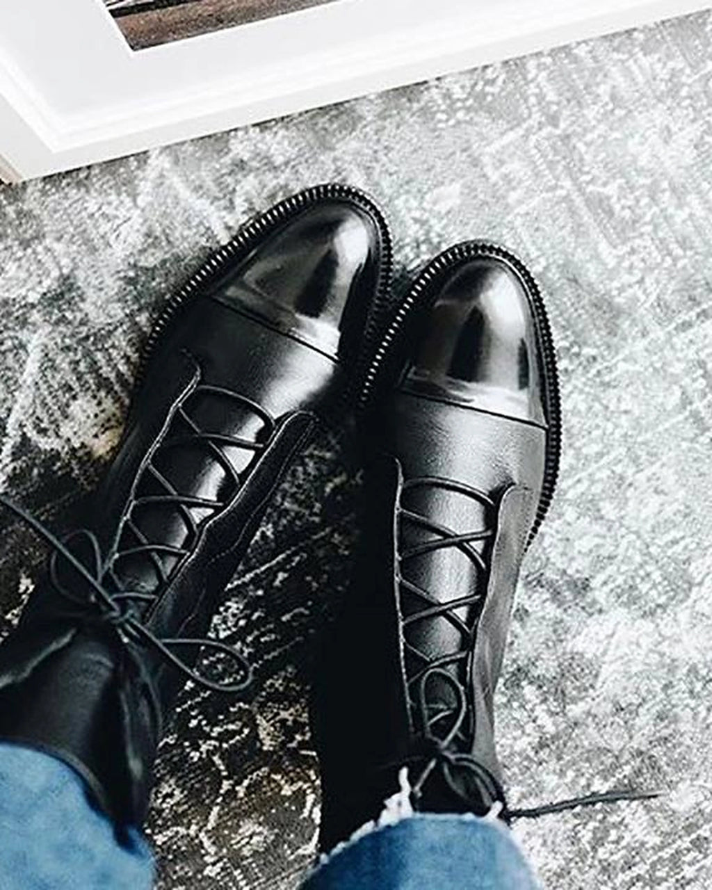 Women's Lace-Up Cap Toe Ankle Boots with Contrast Panel – Ella Jane