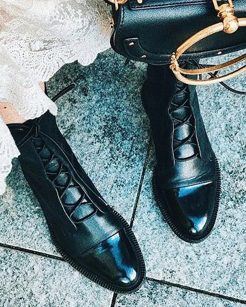 Women's Lace-Up Cap Toe Ankle Boots with Contrast Panel – Ella Jane
