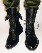 Women's Lace-Up Cap Toe Ankle Boots with Contrast Panel – Ella Jane