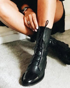 Women's Lace-Up Cap Toe Ankle Boots with Contrast Panel – Ella Jane