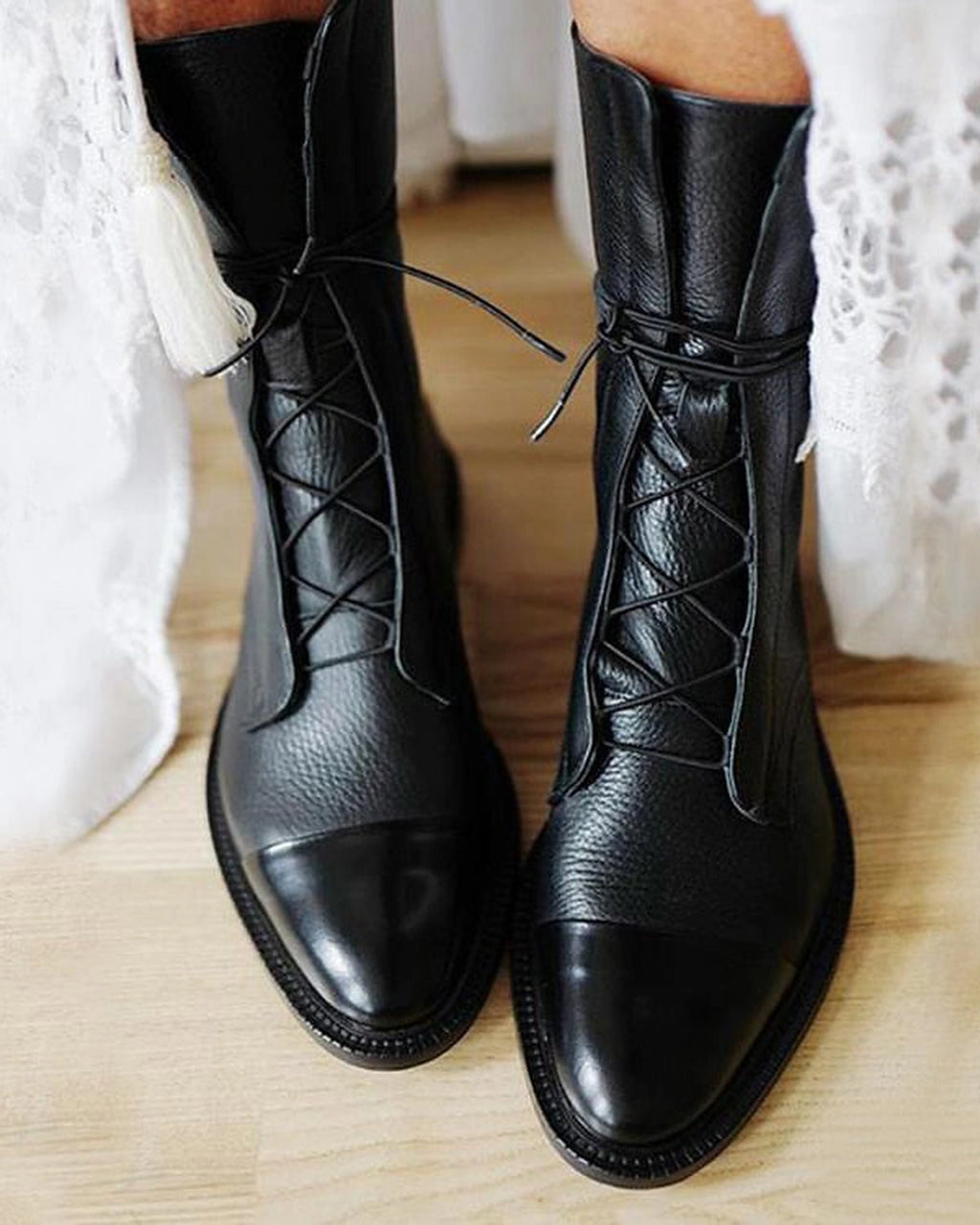 Women's Lace-Up Cap Toe Ankle Boots with Contrast Panel – Ella Jane