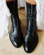 Women's Lace-Up Cap Toe Ankle Boots with Contrast Panel – Ella Jane