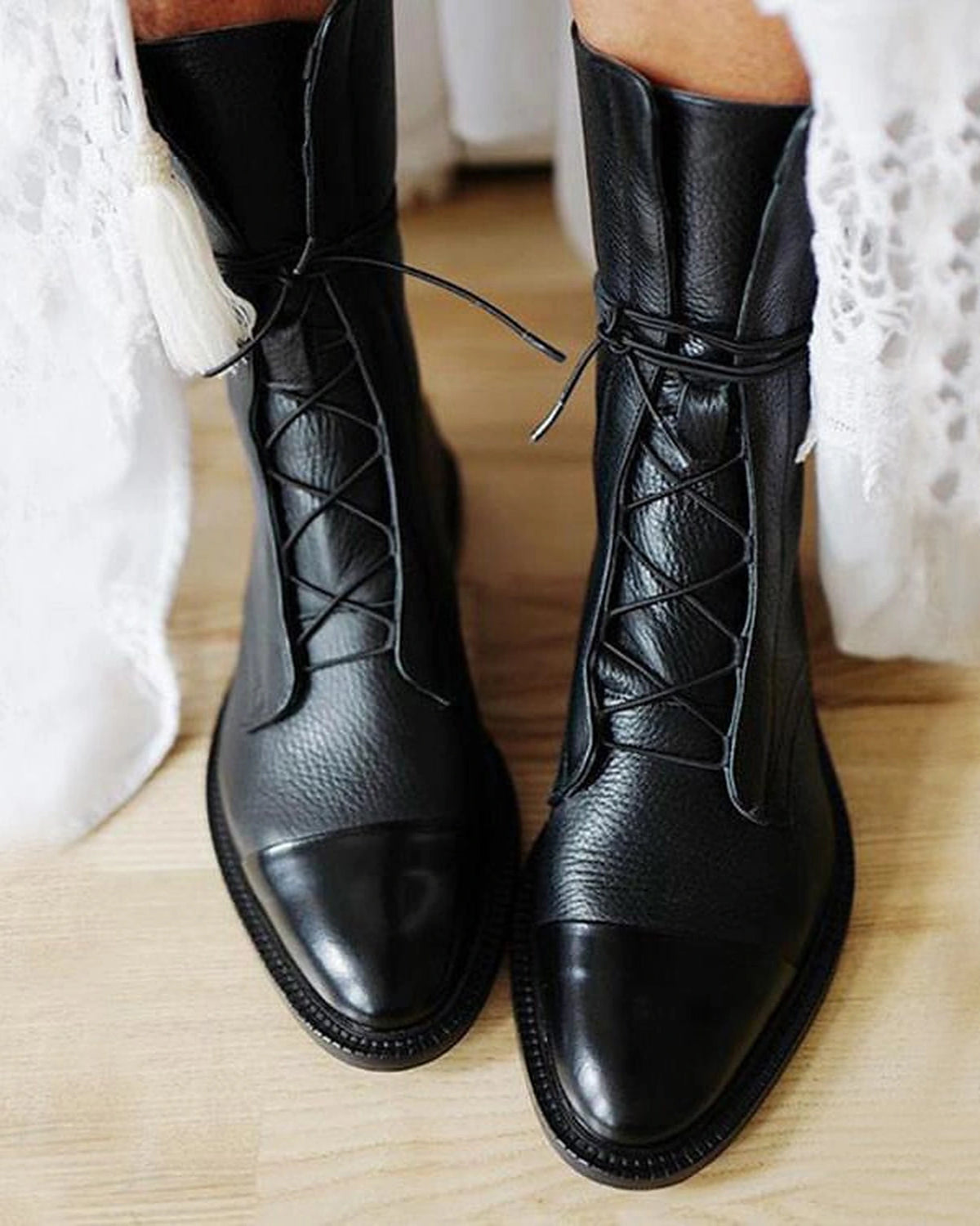 Women's Lace-Up Cap Toe Ankle Boots with Contrast Panel – Ella Jane