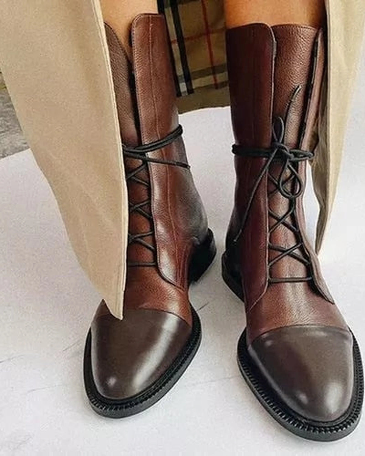 Women's Lace-Up Cap Toe Ankle Boots with Contrast Panel – Ella Jane