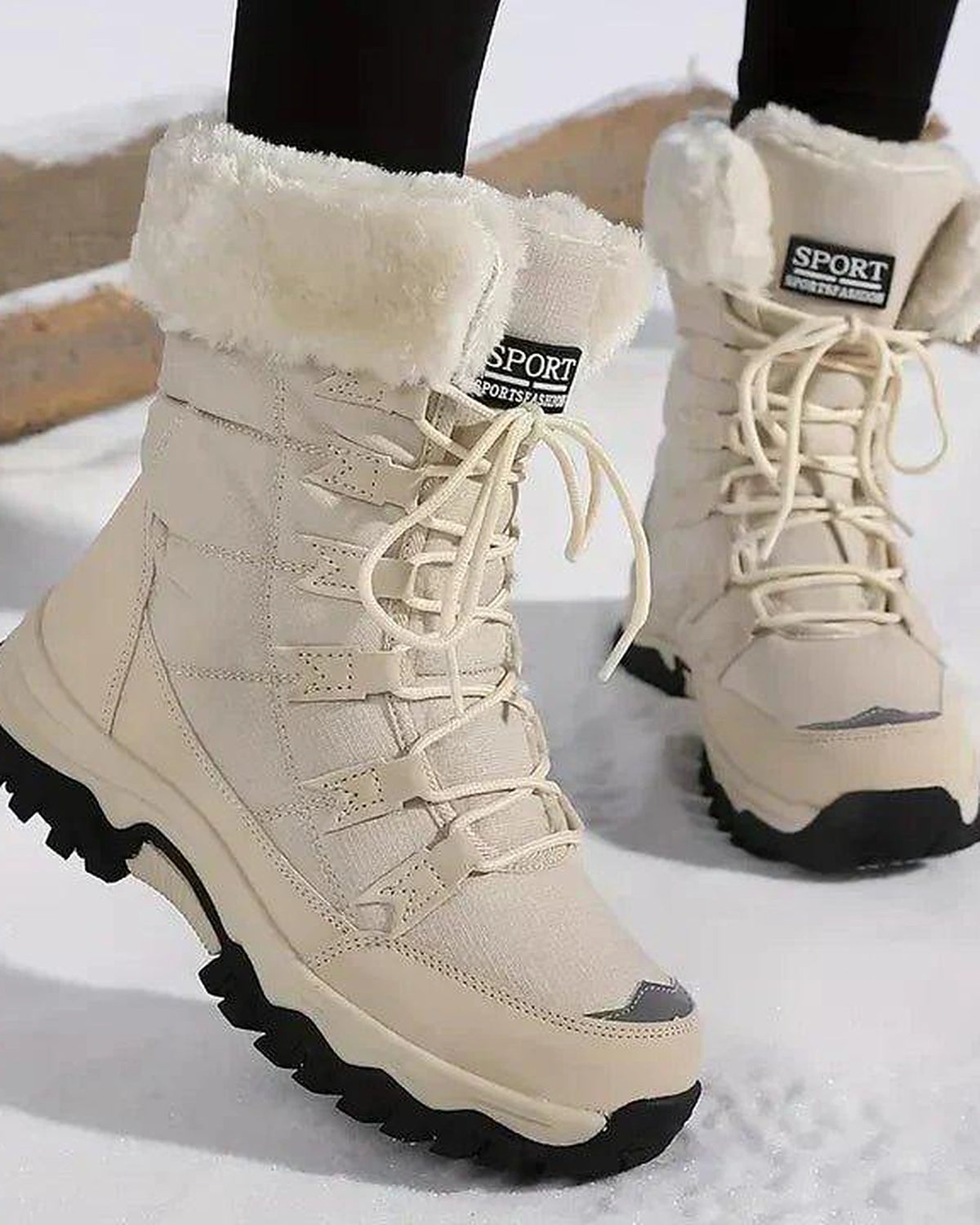 Women's Lace-Up Faux Fur Trim Snow Boots with Cushioned Footbed – Bonnie Jane