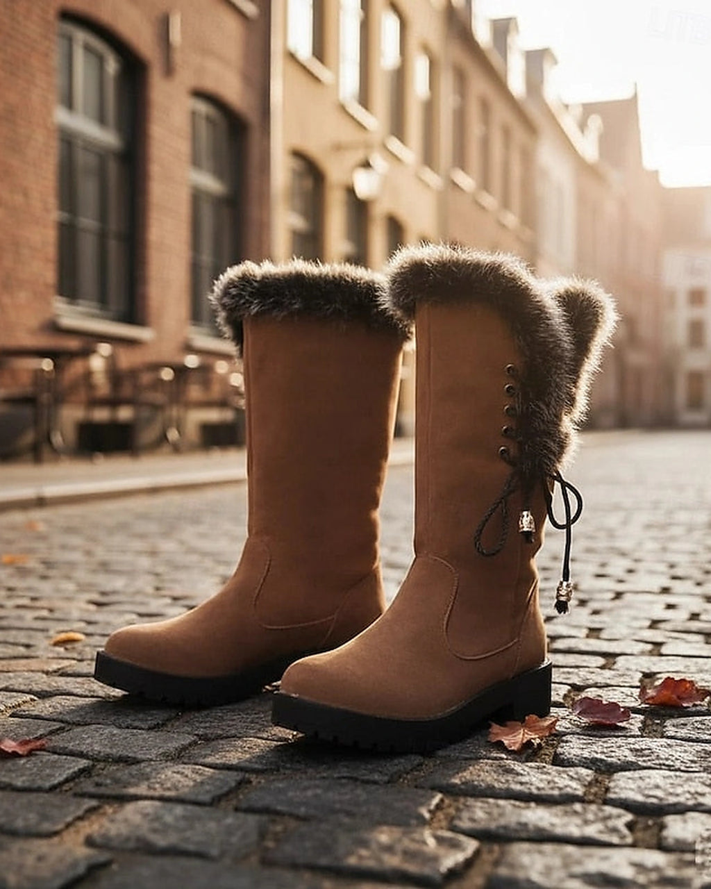 Women's Lace-Up Faux Fur Trim Tall Snow Boots with Chunky Grip Sole – Heidi Mae