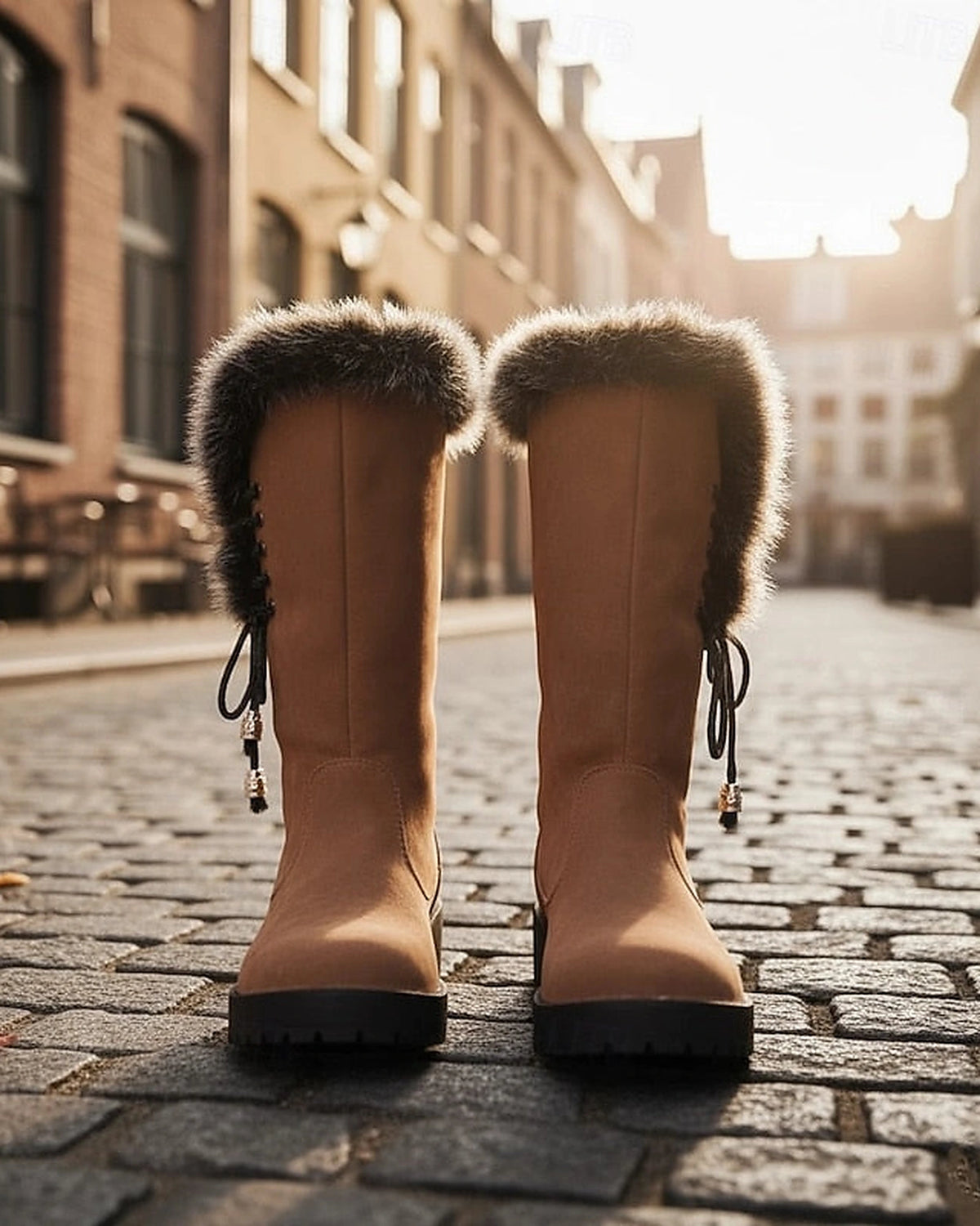 Women's Lace-Up Faux Fur Trim Tall Snow Boots with Chunky Grip Sole – Heidi Mae