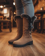 Women's Lace-Up Faux Fur Trim Tall Snow Boots with Chunky Grip Sole – Heidi Mae