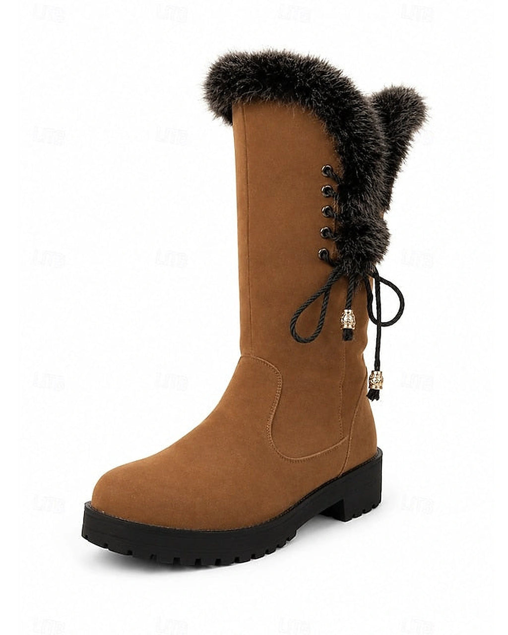 Women's Lace-Up Faux Fur Trim Tall Snow Boots with Chunky Grip Sole – Heidi Mae