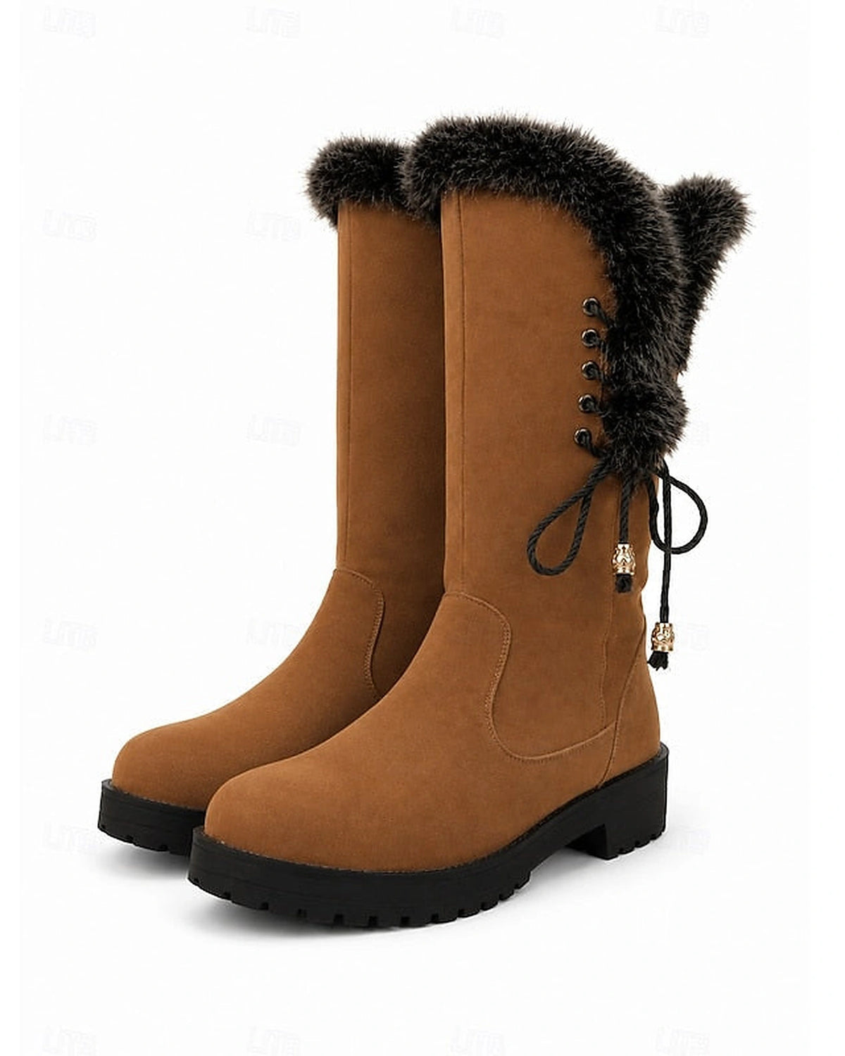 Women's Lace-Up Faux Fur Trim Tall Snow Boots with Chunky Grip Sole – Heidi Mae