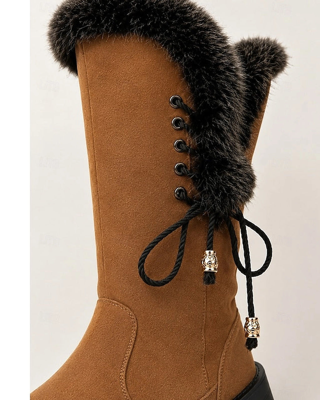 Women's Lace-Up Faux Fur Trim Tall Snow Boots with Chunky Grip Sole – Heidi Mae
