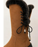 Women's Lace-Up Faux Fur Trim Tall Snow Boots with Chunky Grip Sole – Heidi Mae