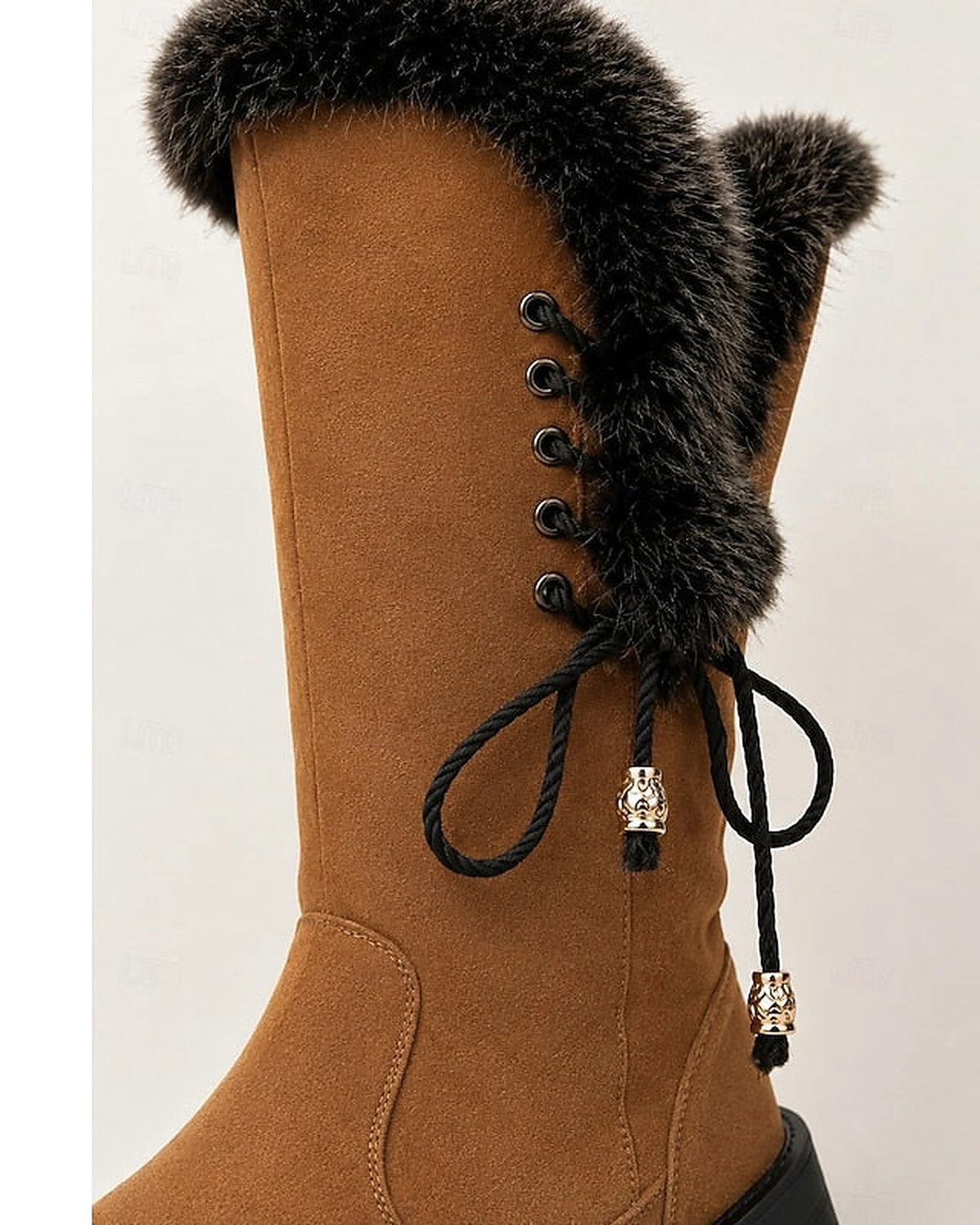 Women's Lace-Up Faux Fur Trim Tall Snow Boots with Chunky Grip Sole – Heidi Mae