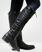 Women's Lace-Up Knee High Boots with Side Zip Fastening and Low Block Heel – Ella Grey
