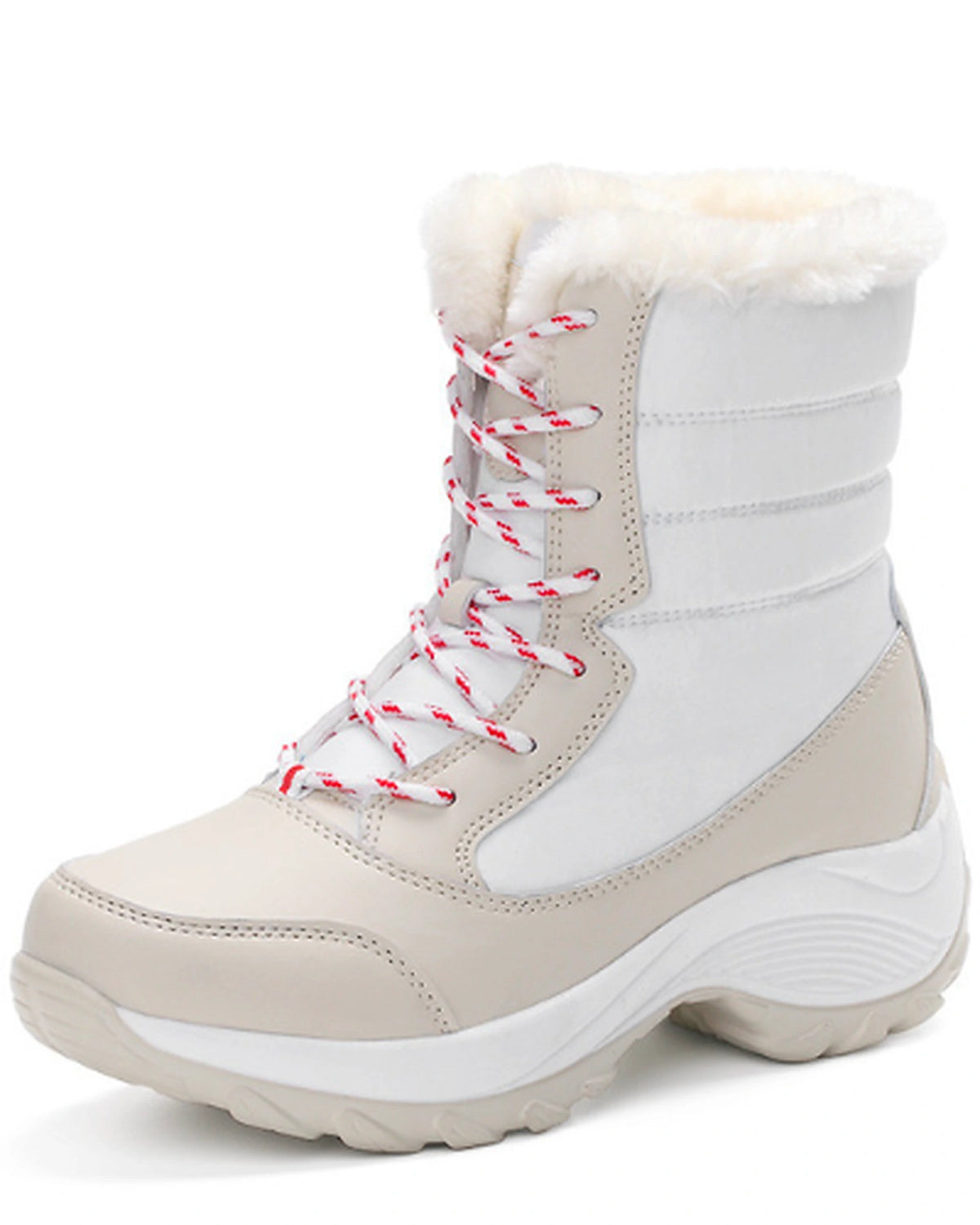 Women's Lace-Up Mid-Calf Snow Boots with Faux Fur Collar and Chunky Grip Sole – Jessa Grey