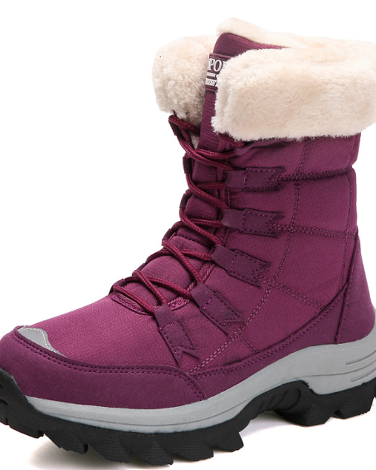 Women's Lace-Up Mid-Calf Snow Boots with Faux Fur Collar and Chunky Grip Sole – Jessa Grey