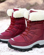 Women's Lace-Up Mid-Calf Snow Boots with Faux Fur Collar and Chunky Grip Sole – Jessa Grey
