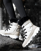 Women's Lace-Up Mid-Calf Snow Boots with Faux Fur Collar and Chunky Grip Sole – Jessa Grey